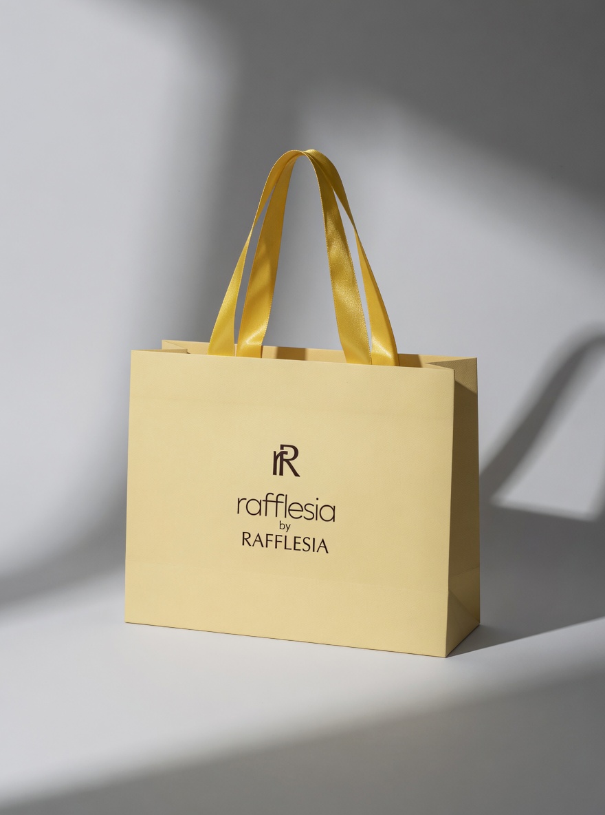Custom branded jewelry shopping bag with ribbon handles